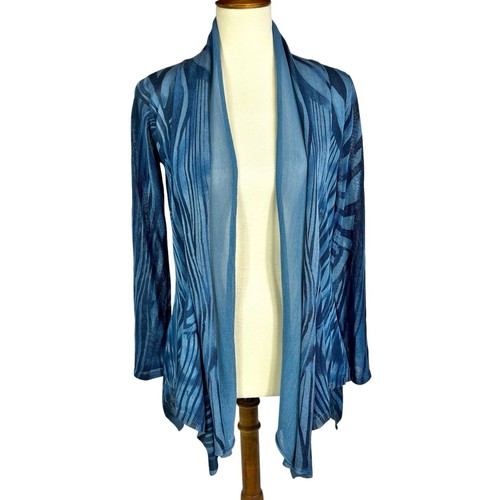 Alberto Makali Blue Zebra Print Lightweight Waterfall Open Cardigan Women Small