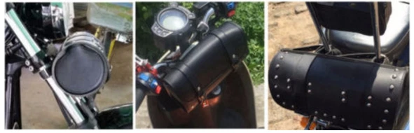 Motorcycle Tool Bag Handlebar Saddle-bag Sissy Bar Leather Rivet Storage Pouch - Image 4 of 4