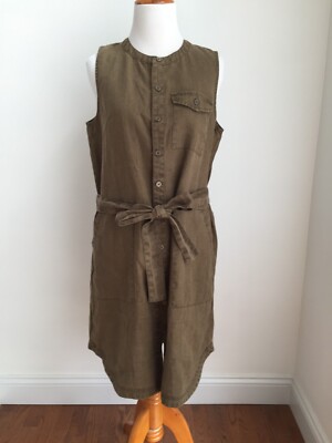 $188 MICHAEL STARS SMALL BRADY UTILITY DRESS 100% LINEN OLIVE BROWN WOMEN K  | eBay