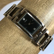 Guess Women G86135L Black Dial Silver Tone 19mm Rectangular Quartz Watch 7"