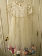 Joy Kids Girls 7-8 Dress Ivory Flower Petal Lined Tulle Formal Wedding Princess