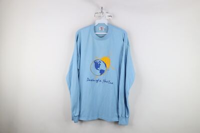 Vintage 90s Mens Size XL Earth Day Sun Long Sleeve T-Shirt Carolina Blue USA