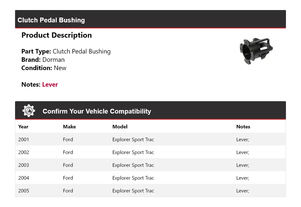 Buje de pedal de embrague para Ford Explorer Sport Trac Dorman 2001-2005 2002 2003 Foto 2 de 4