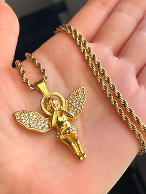 Praying Angel 14k Gold Finish Finish Chain & Pendant Set Life Time Warranty