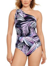 Swim Solutions 283769 One-Shoulder Tummy-Control One-Piece Swimsuit, Size 16