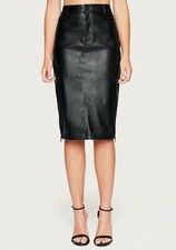 Bebe Skirt Faux Leather Midi Jean Style Double Side Zip Black NWT Sizes 2 6