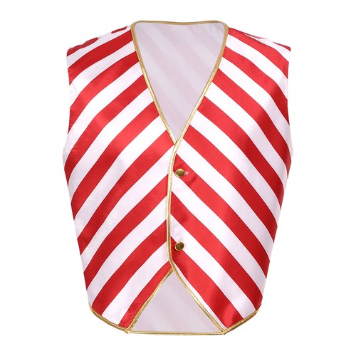 Men's Christmas Candy Cane Red White Stripe Vest V Neck Cosplay Fancy Dress up - Afbeelding 1 van 25