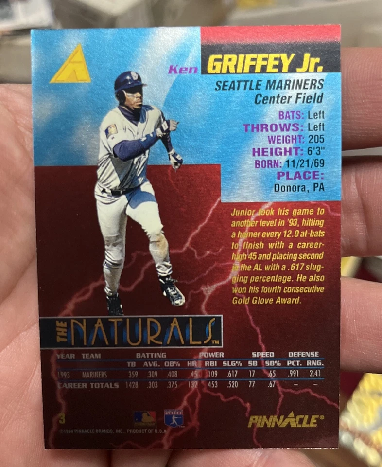 Pinnacle The Naturals #3 1994 Ken Griffey Jr. refractor casi nuevo  CANTIDAD Foto 3 de 4