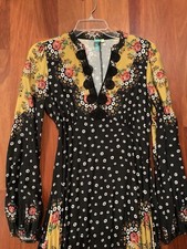 NWOT FARM RIO RARE MAXI Dress Mixed Print Black Yellow Floral Multicolor XS 0 2