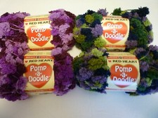 New 4 skeins Red Heart Pomp a Doodle yarn purple blue green multicolor pom pom