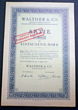 Walther & Cie.  AG,  Köln-Dellbrück  Aktie  1000 M  1922  ohne Entwertung !!!