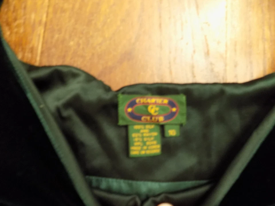 Vtg Charter Club Dress Green off shoulder Velvet Midi Plaid Silk Skirt Pocket 10 - Image 3 of 4