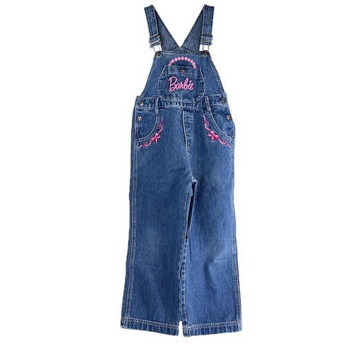 Barbie VTG 1997 Denim Jean Overall Sz 6 Girls Bib Embroidered Pink Bling *READ* - Picture 2 of 19