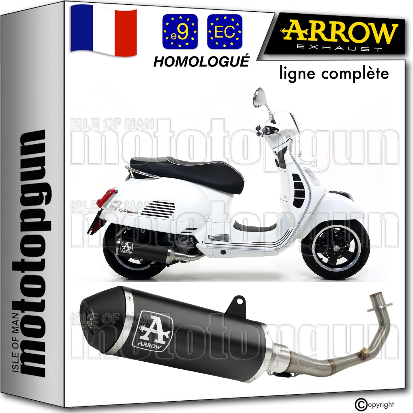 Ligne noire homologuée anti-corrosion en acier inoxydable pour Vespa GTS 125