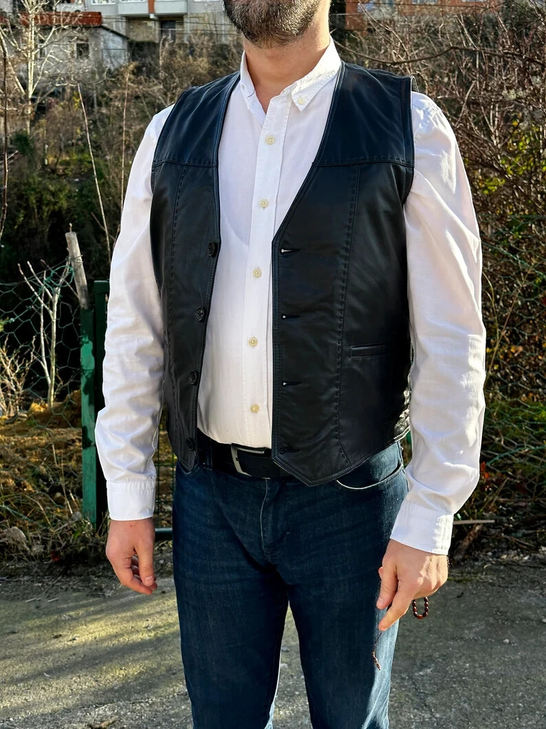 Leather Men's Fashionable Collection Waistcoat Vest Coat Button Jacket Lambskin