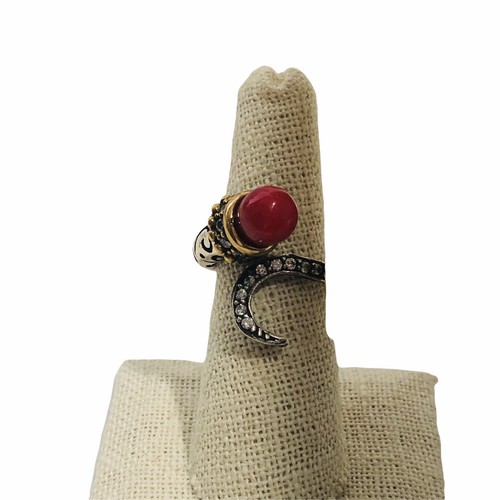 Anello donna pietra corniola argento sterling 925 TURCO regolabile 7,5 - Foto 4 di 5