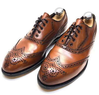 FootJoy Oxford Dress Shoes Men Size 9 C Tan Leather‎ Wingtip Brogue 74435 Mens Footjoy Classic VTG Cognac Brown Leather Wingtip Oxford  main image 4