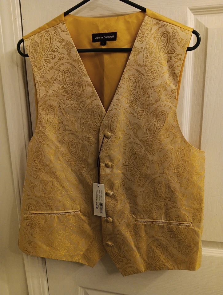 Alberto Cardinali Men's Dress Vest Gold Paisley Size L NWT - Image 2 of 4
