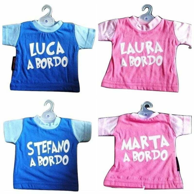 MINI T-SHIRT AUTO BIMBO BIMBA A BORDO CON NOME CON GRUCCIA E VENTOSA