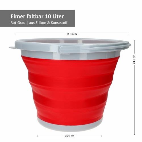 Eimer faltbar 10 liter grau-rot Putzen Camping Angeln Wassereimer Falteimer - Bild 6 von 7