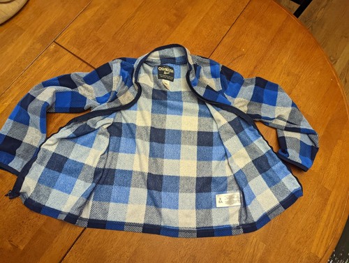 OshKosh Fleece Jacket Blue Black White checked Zip up long sleeve Size 8 coat - Picture 3 of 7