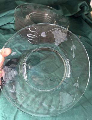 Set of 7 Vintage STANDARD GLASS Grape Clear Cut Pressed 6'' BREAD BUTTER PLATES