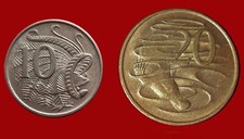 AUSTRALIA 10 1968 + 20 Cents 1966 - Elizabeth II ( 1953 - 2022 ) SET 2 coins