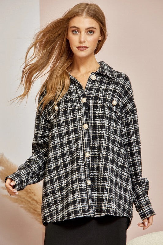 Andre By Unit Tweed Jacket Pearl Button Down Blac… - image 8