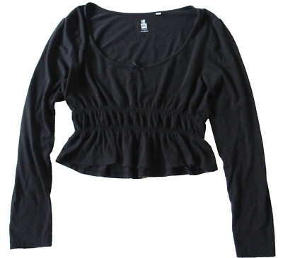 PacSun Tee Pac Sun Me To We Black Cinch Waist Long Slv Cropped T Shirt L Large