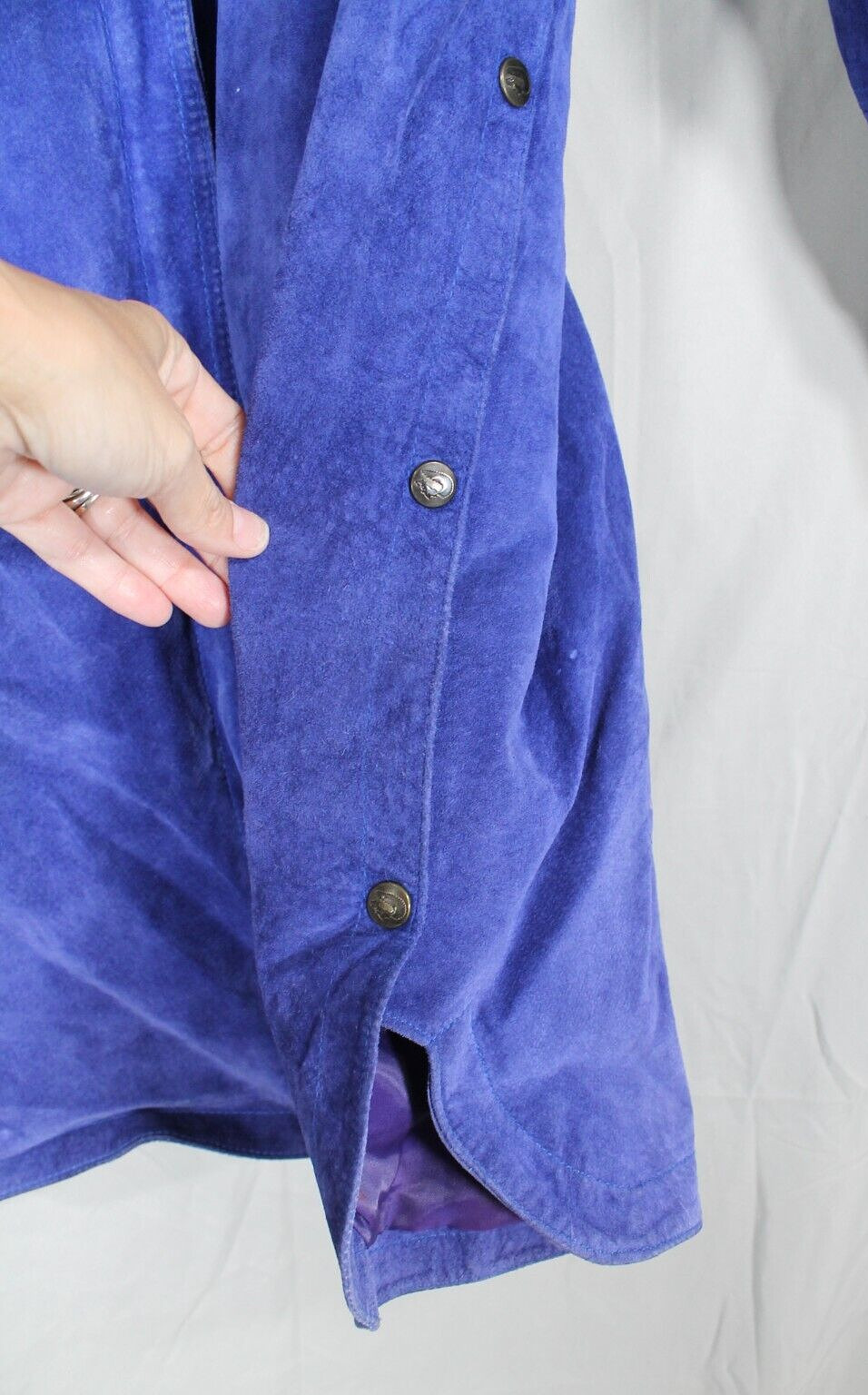 VTG FOX RUN Blue GENUINE SUEDE LEATHER Snap Sides/Zip-Up POCKETS Lined JACKET M