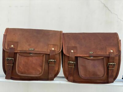 Bags Two Large Compartment Leather Side Pouch Panniers Leather Motorcycle Saddle
