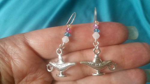 Genie earrings lantern Arabic magic lamp CLEANSED silver wishes Arabian desert - Picture 8 of 10