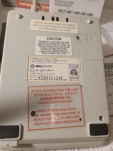 Bellsouth All Digital Answering Machine Model 1094 Original Box *NEW* - Picture 10 of 13