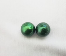 Pair of 10-11mm South Sea Genuine Black Green Round Loose Pearl Undrilled 888