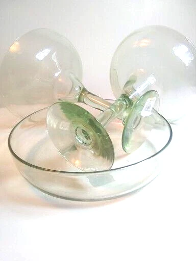 Juego de 3 platos de inmersión de vidrio y sal de margarita mexicana soplados a mano con tallo verde de 7,5"  Foto 4 de 4