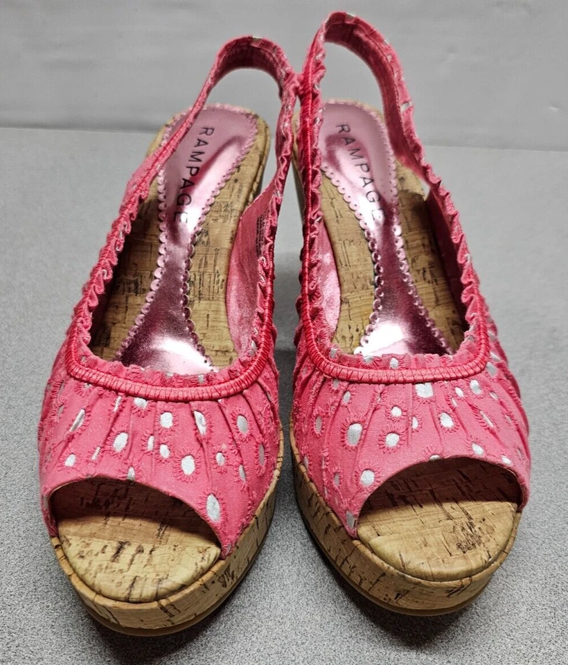 Zapatos de salón Rampage Daria para mujer talla 8,5 corcho cuña rosa 4" tacón plataformas punta abierta Foto 2 de 4