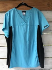 Cherokee Wm. 2XL Scrub Top Black Turquoise Blue Nursing Uniform Vet V-Neck