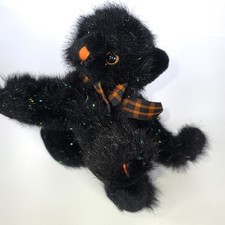 Vintage Small Russ Berrie SCREECH Halloween Sparkly Plush Black Cat Posable Tail