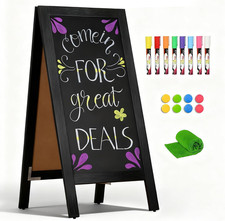 A-Frame Double-Sided Magnetic Chalkboard 40"X20", Solid Pine Wood Freestanding S