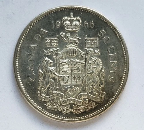 1966 CANADA SILVER 50 CENT - AU50 - QUEEN ELIZABETH II HALF DOLLAR #663