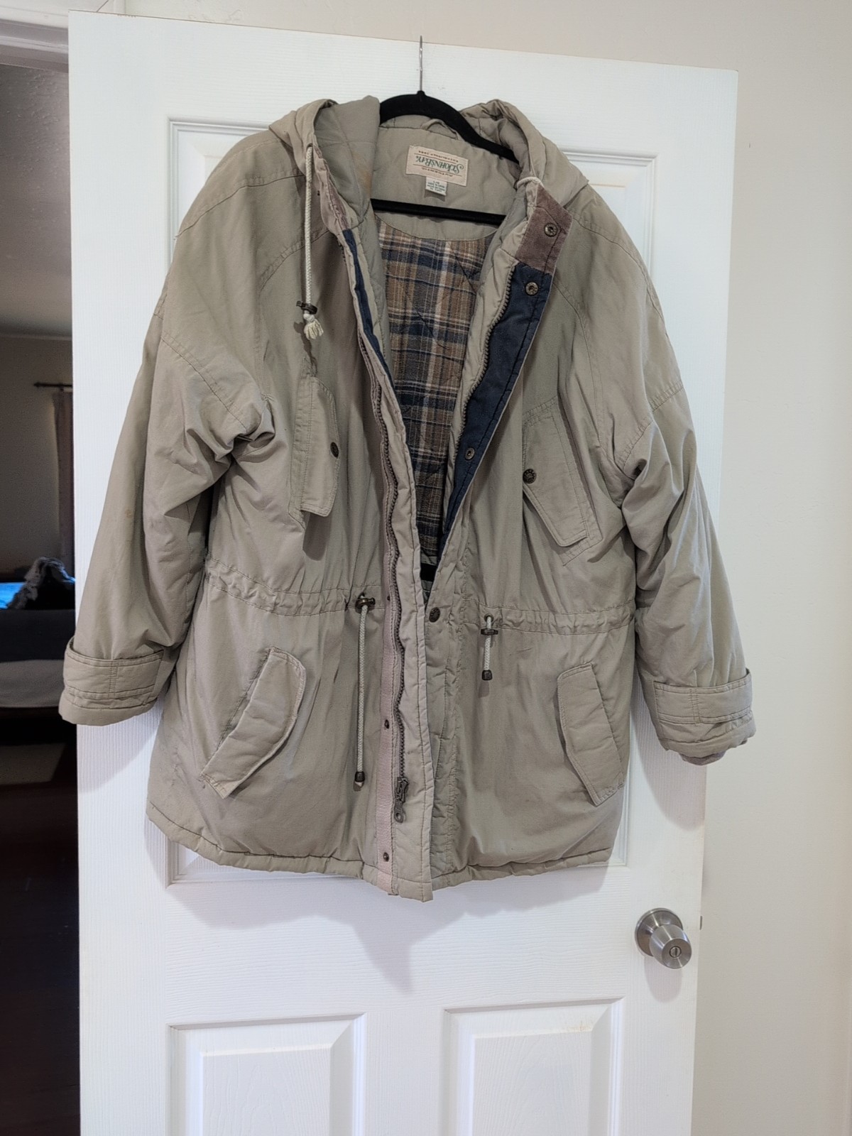 Authentic St John'sbay Mens Jacket With Back Flannel large Rare Label Sawn Wrong