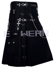 Handmade Men  s Black Cotton Gothic Kilt   Modern Scottish Style