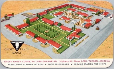 TUCSON, Arizona Postcard GHOST RANCH LODGE Highway 48 / Artist's View c1950s