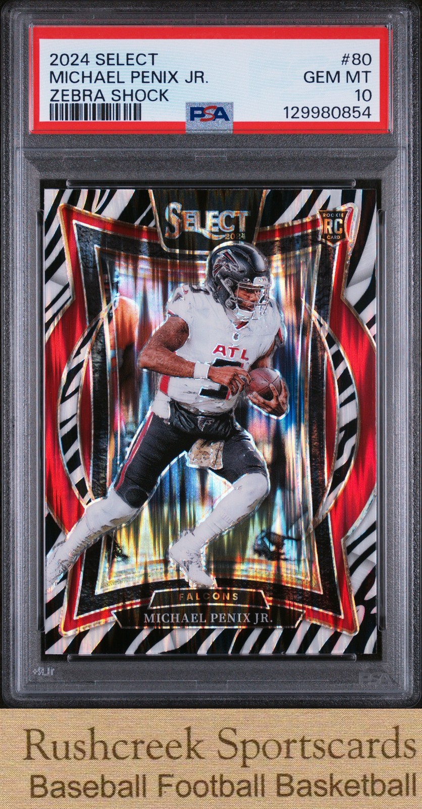 2024 Panini Select #80 Michael Penix Jr. RC Rookie PSA 10 Zebra Shock Prizm
