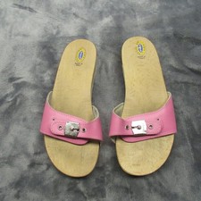 Dr Scholls Original Wood Clog Women 7 Pink Leather Sandals Made in Italy READ