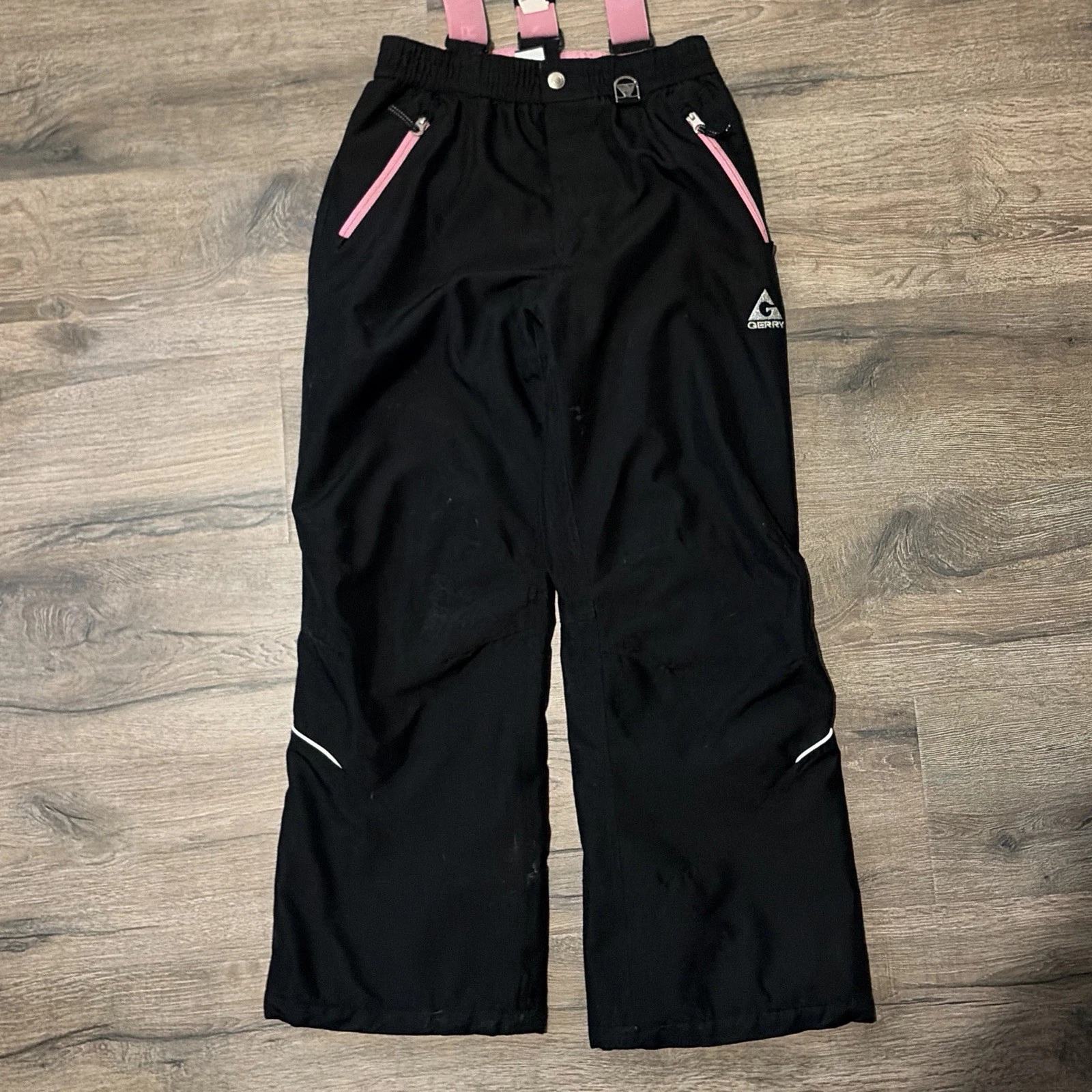 Gerry Black Snow Pants with Pink Logo Suspenders L/G 12-14