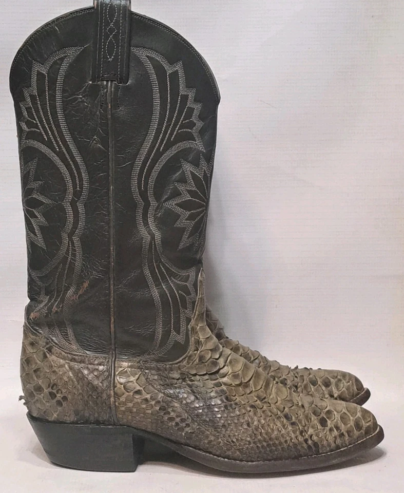 Vtg Tony Lama Python Snakeskin Cowboy Western Boots 8D Brown/Gray 80's USA Snake - Image 3 of 4