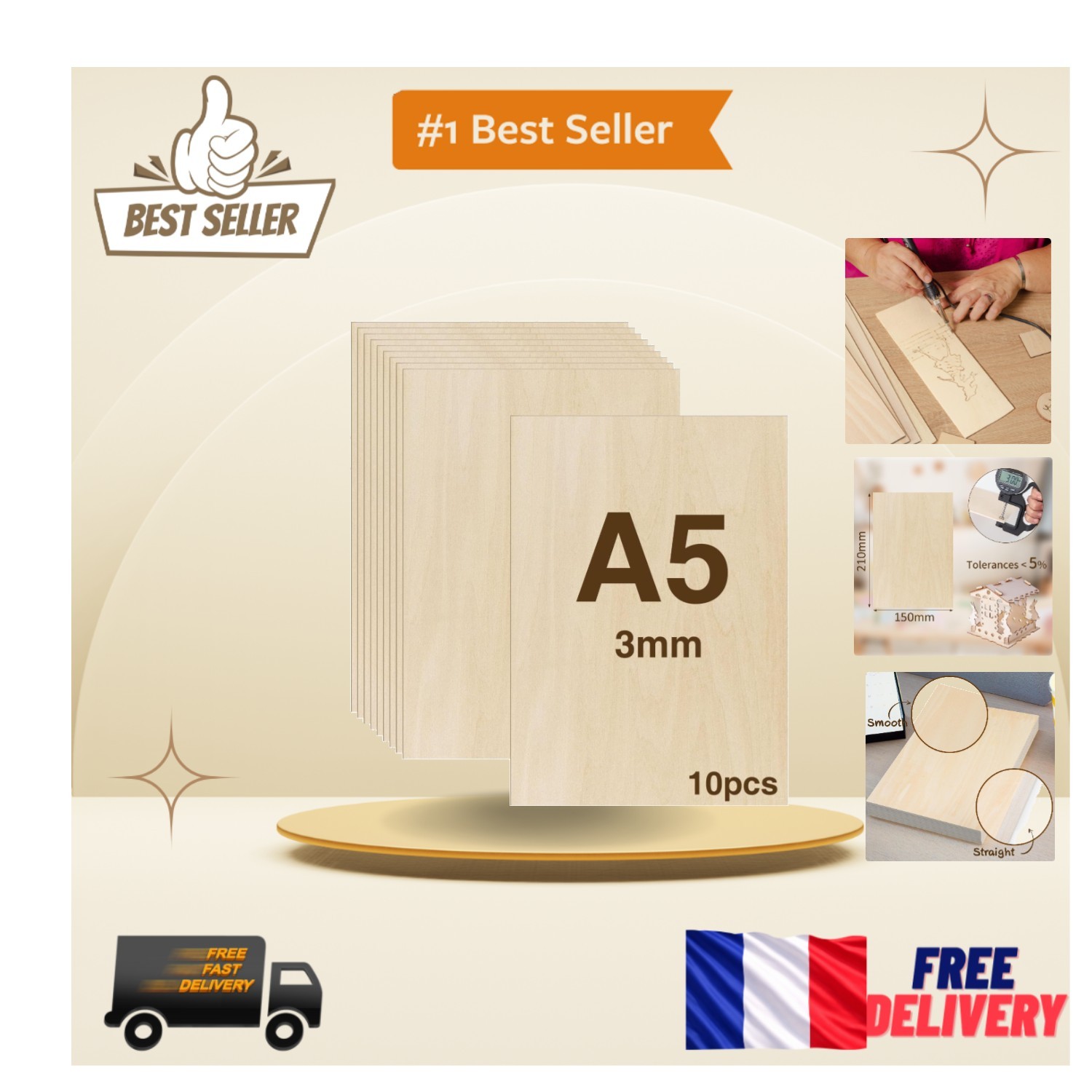 Feuilles de bois de bouleau 2mm premium, plaques fines de haute précision pour découpe laser