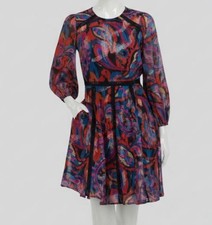 Vince Camuto Women's Red Printed Metallic Chiffon Fit & Flare Dress Size: 8