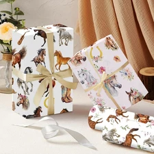 Horse Wrapping Paper - 12 Sheet Western Cowboy Wrapping Paper, Rodeo Flower W...